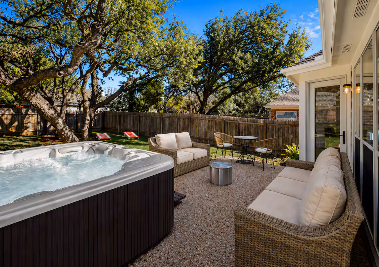 Backyard with hot tub